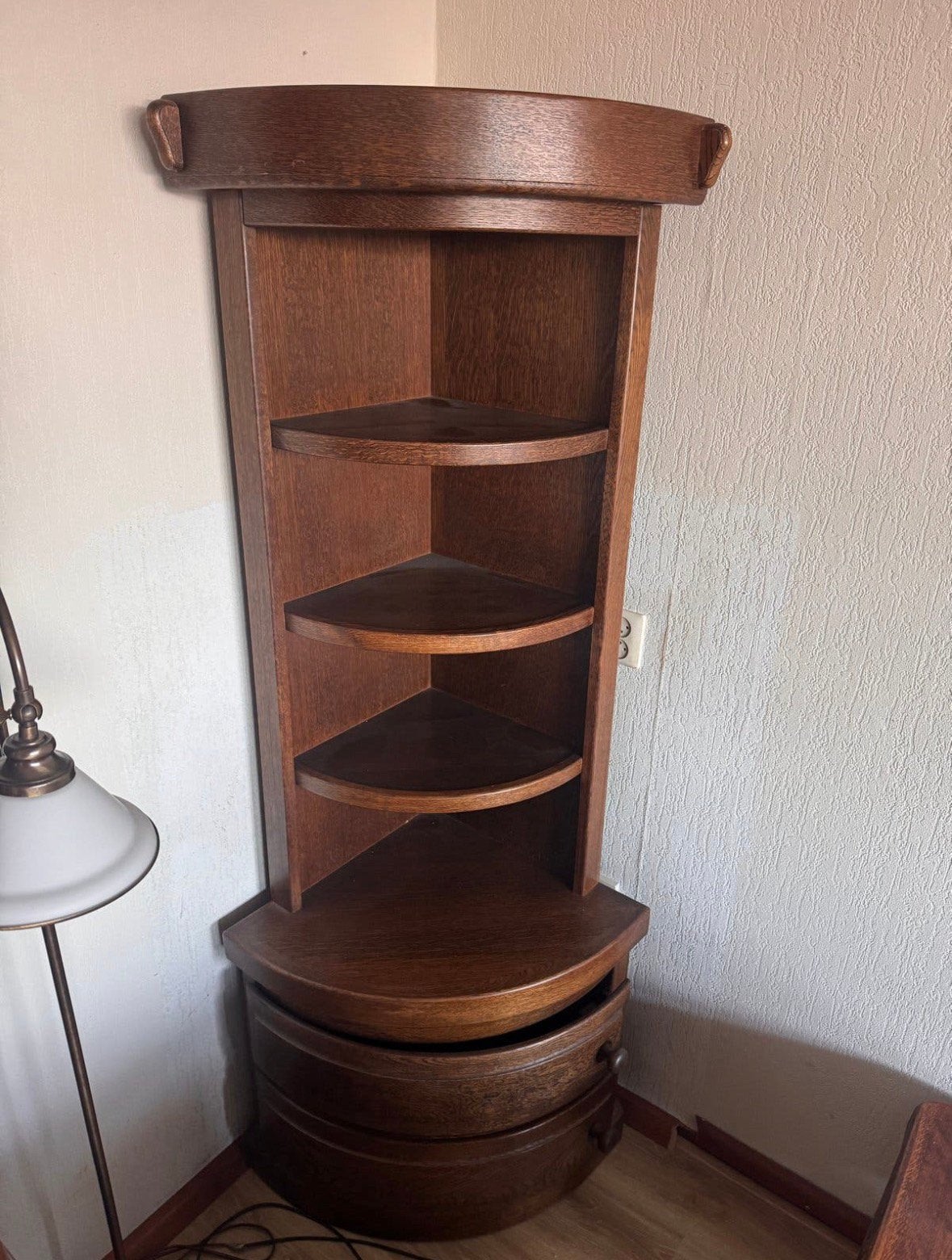 Donker eiken houten hoekkast met lade, Antiek en Kunst, Ophalen