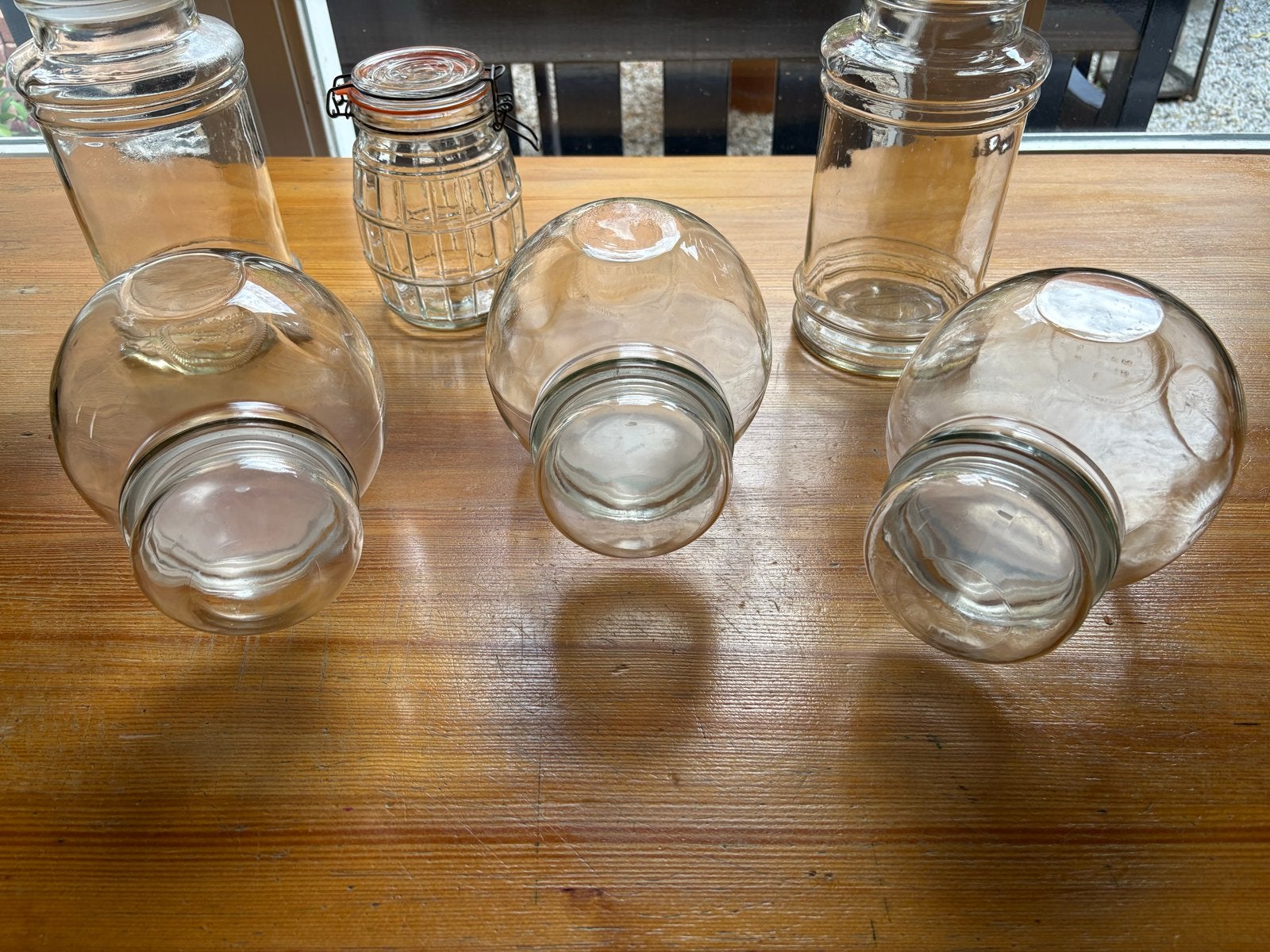 6 glazen potten (snoep/voorraadpotten), Ophalen of Verzenden, Gebruikt, Glas