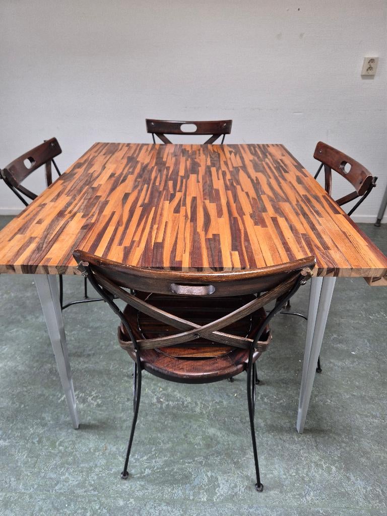 Eettafel met stoelen 6x, Marmerlook, 150 tot 200 cm, Vierkant, Ophalen of Verzenden