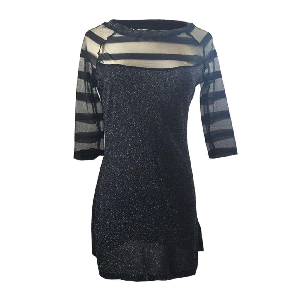 Zwarte glitterjurk met transparante mouwen, Maat 38/40 (M), Zwart, Ophalen of Verzenden, Zo goed als nieuw