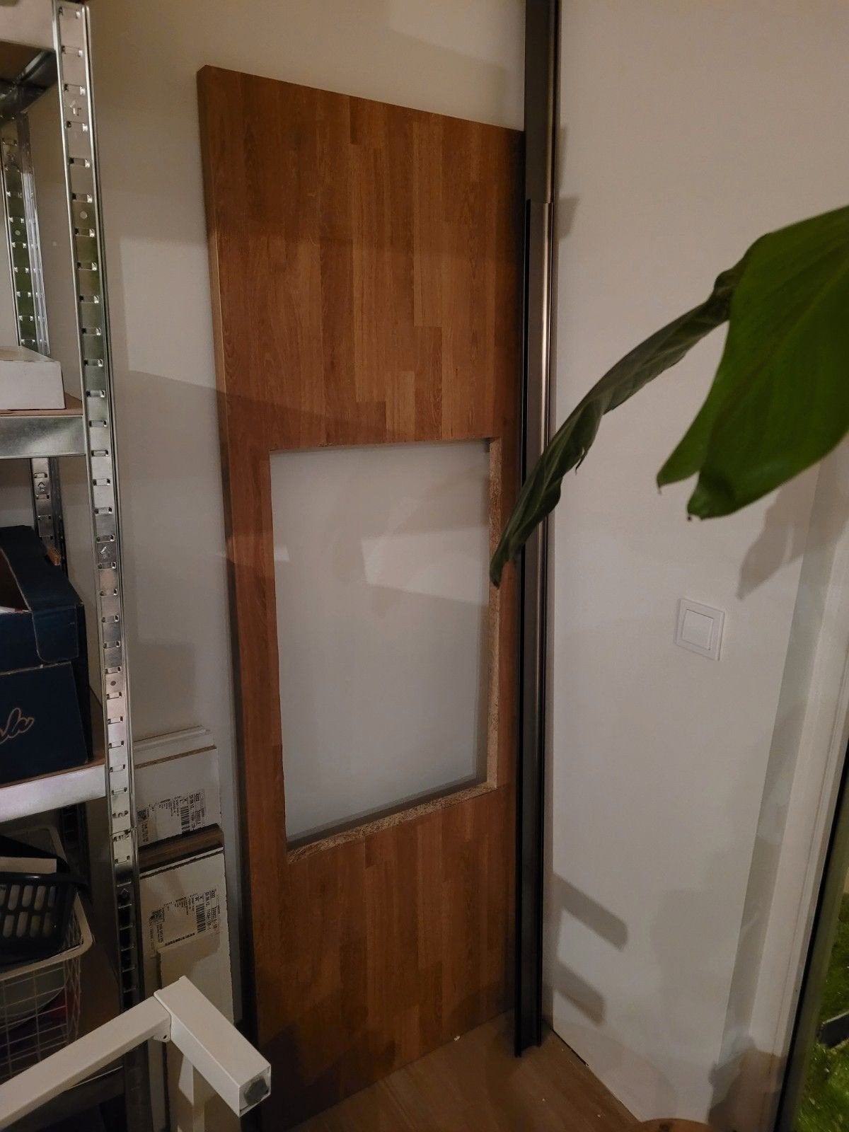 Ikea Säljan werkblad met gat, 186x63,5x3,8cm, eikenpatroon, Ophalen, Zo goed als nieuw, Beige