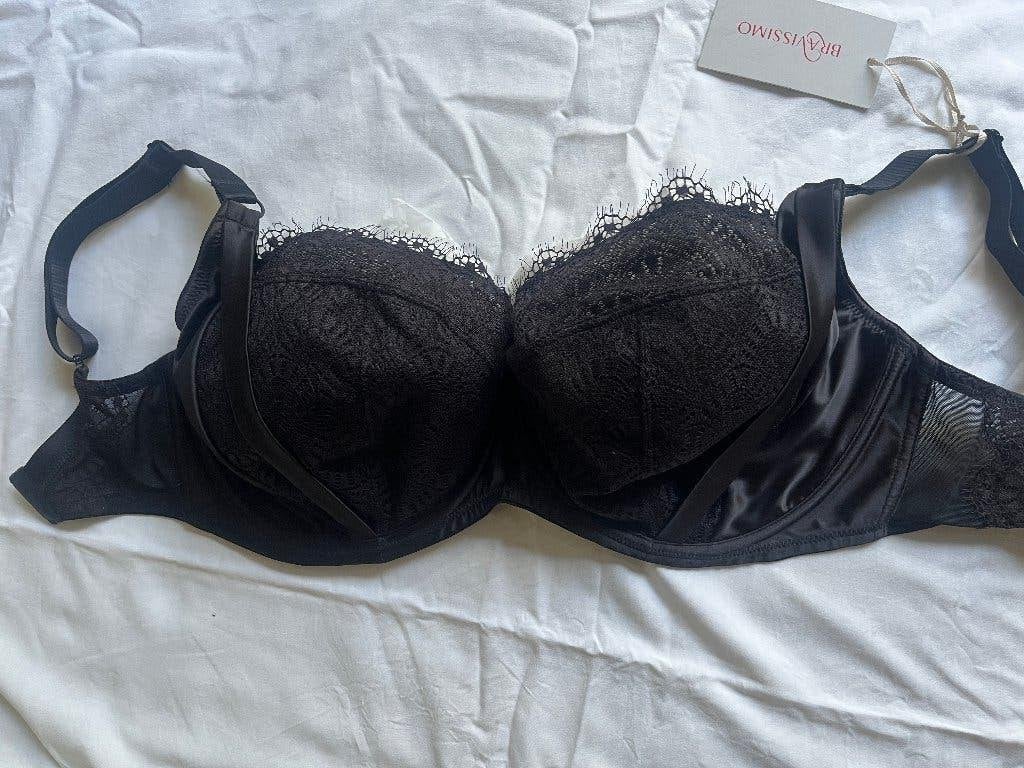 Zwarte BH met kant, maat 65J, merk Bravissimo, Bravissimo, Verzenden, Zwart, BH