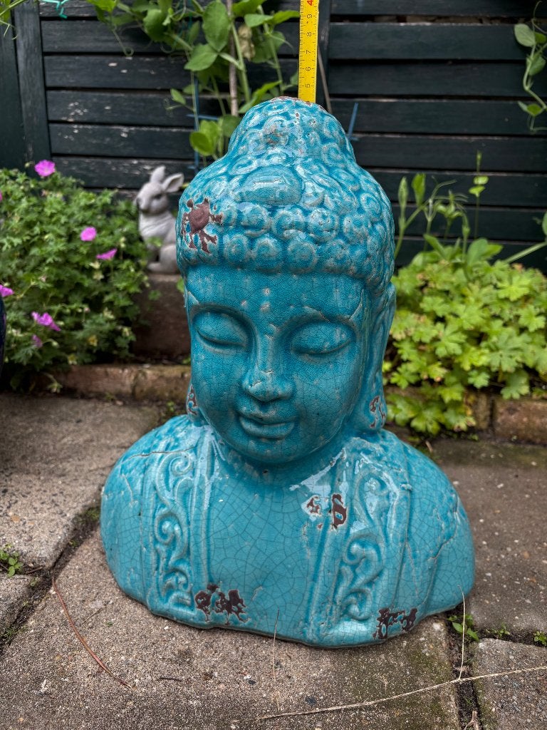 Boeddha buste geglazuurd turquoise, Ophalen, Gebruikt