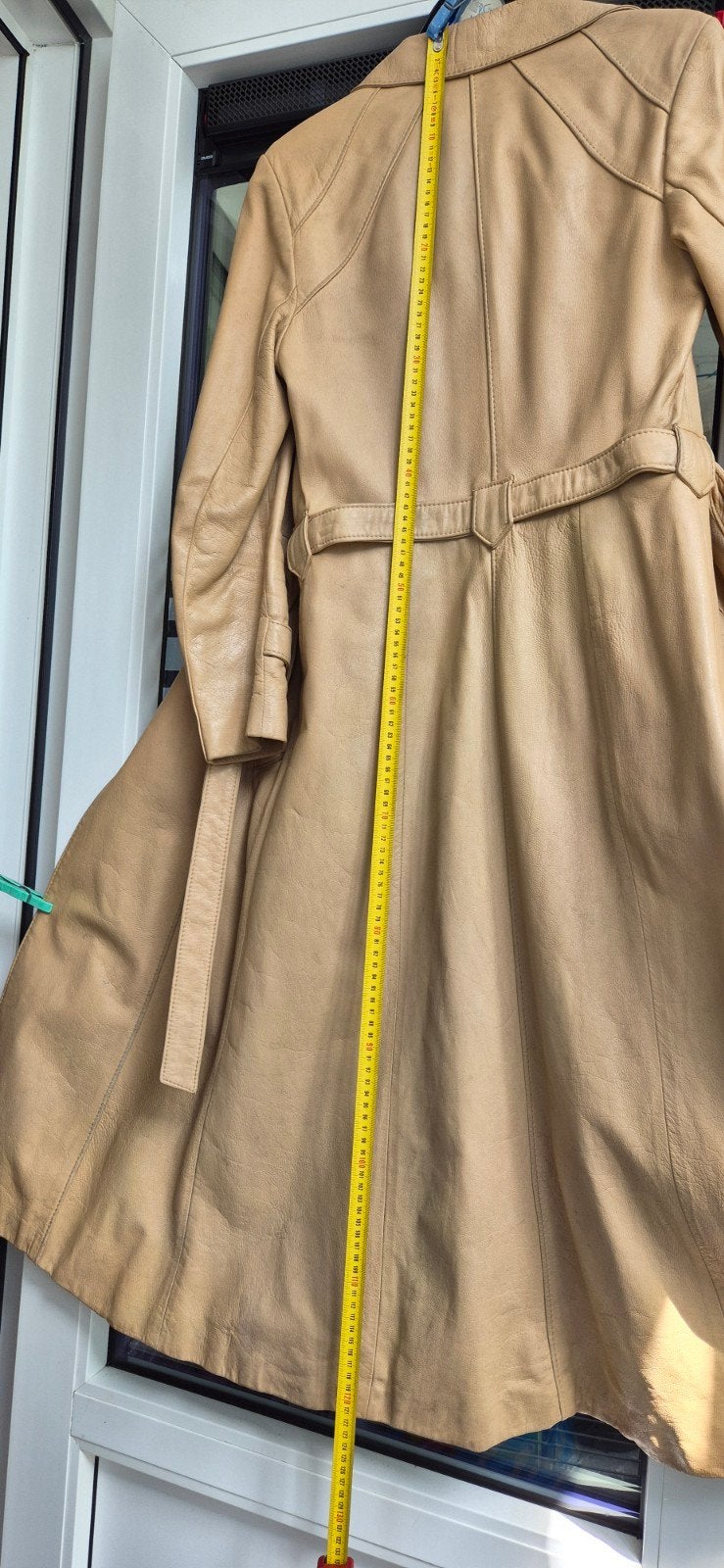 Leren trenchcoat dames - Beige, Onbekend, Ophalen of Verzenden, Gedragen