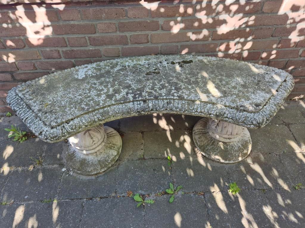 Stenen brocante tuinbank met mooie patina - 3 delen, Antiek en Kunst, Curiosa en Brocante, Ophalen