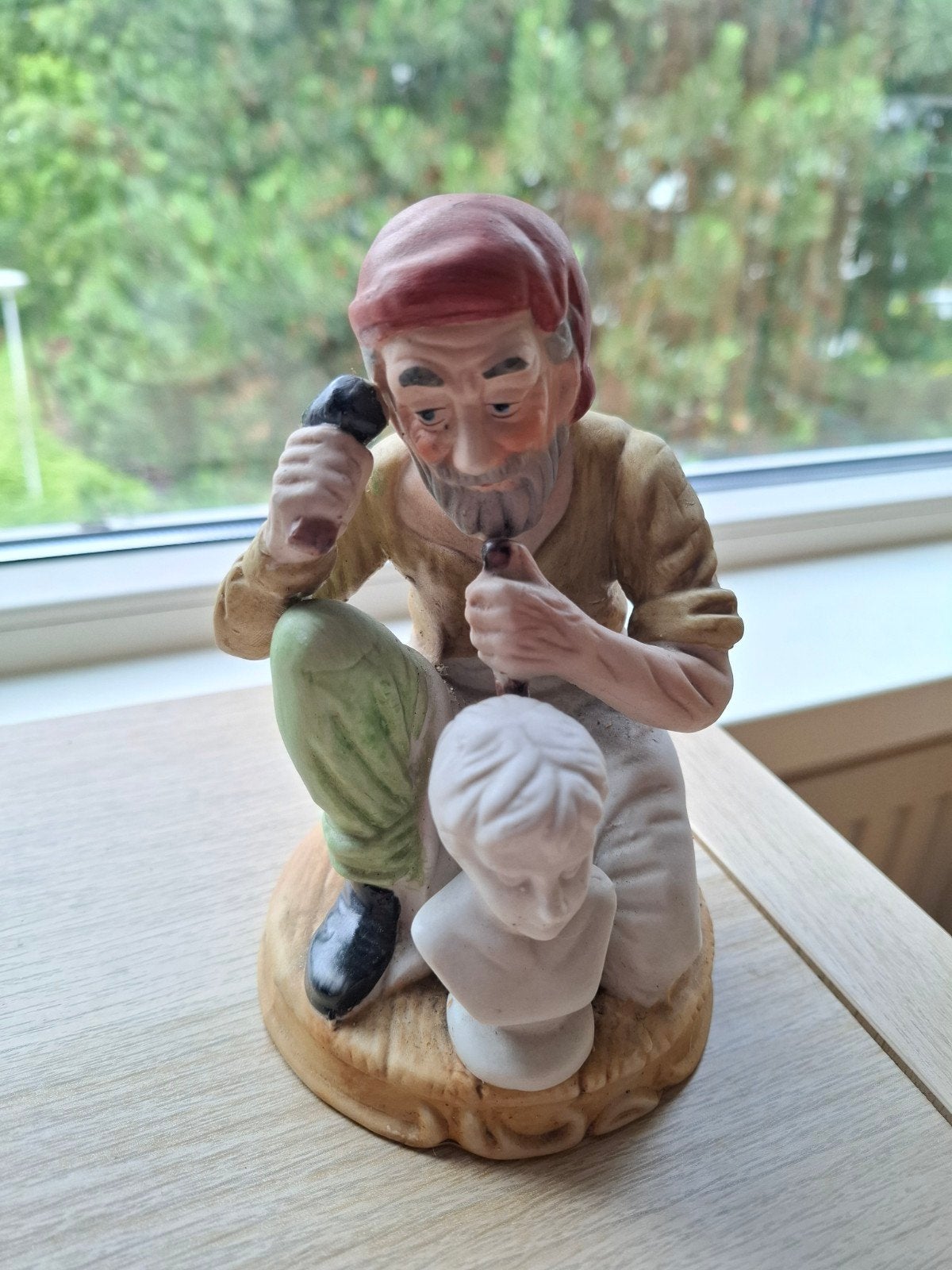 Vintage Beeldje Beeldhouwer aan het werk, Antiek en Kunst, Ophalen, Minder dan 20 cm, Gips, Handgemaakt