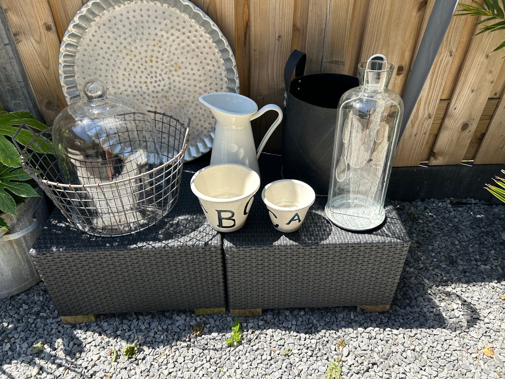 2 Lounge voetenbankjes met 8 stoere decoratie, Ophalen, Gebruikt