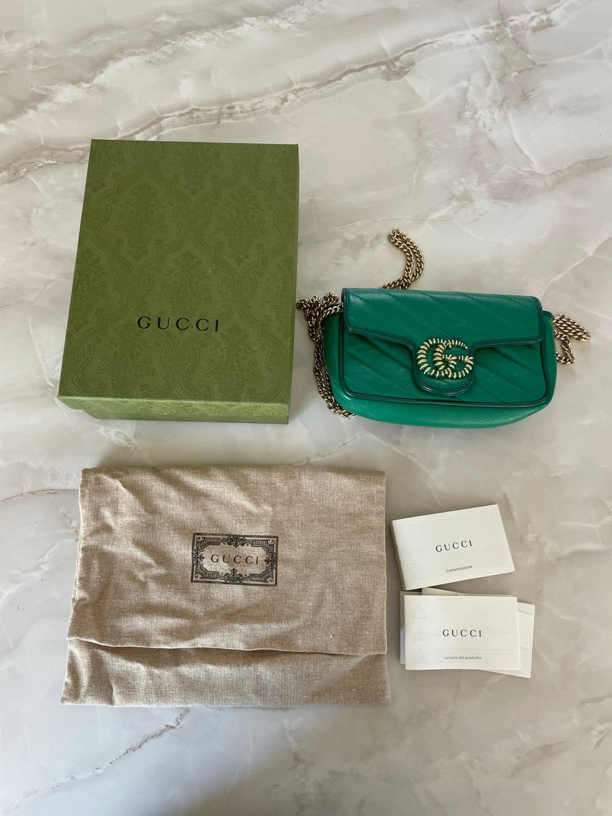 Gucci GG Marmont Super Mini Schoudertas - Groen, Ophalen of Verzenden, Zo goed als nieuw, Groen, Schoudertasje