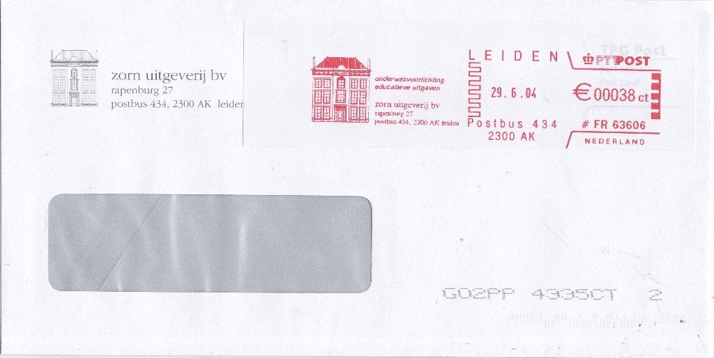 Roodfrankering – Zorn Uitgevrij – Leiden – 29.6.04, Verzenden, Envelop