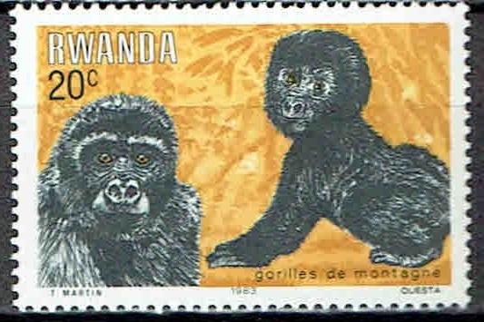 Rwanda 1983 Apen Gorilla's baby, Verzenden, Postfris, Dier of Natuur