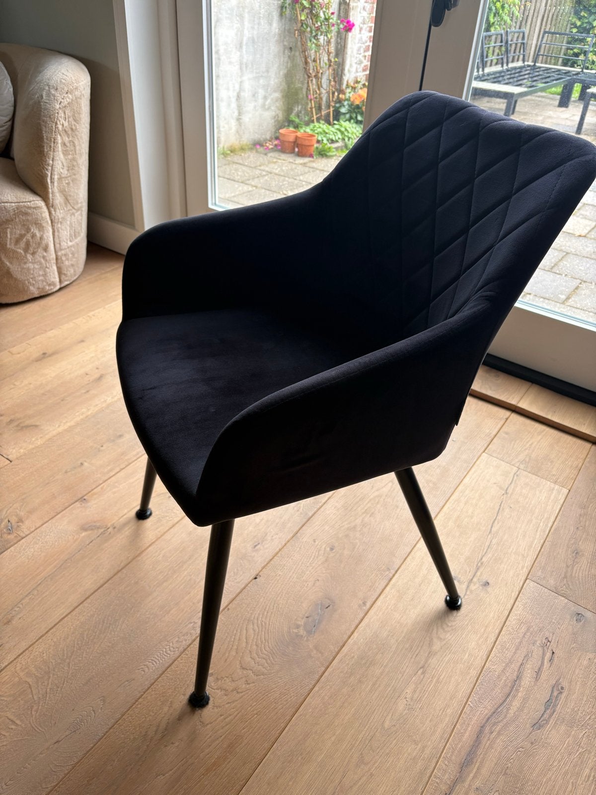 6 eetkamerstoelen zwart velvet, Huis en Inrichting, Stoelen, Ophalen, Zwart, Zo goed als nieuw, Stof