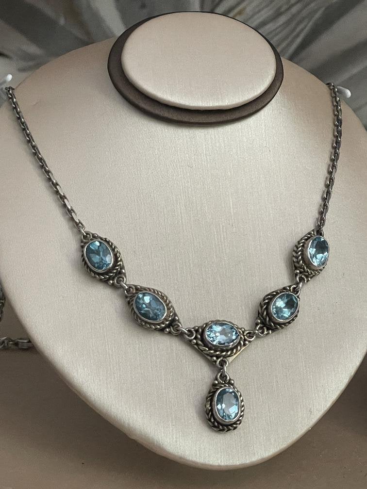 zilveren art-deco ketting met topaas edelstenen, Ophalen of Verzenden, Zilver