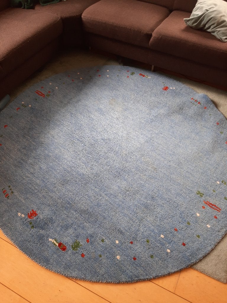 Vloerkleed 100% wol, Huis en Inrichting, Stoffering | Tapijten en Kleden, Ophalen, Gebruikt, Blauw, Rond