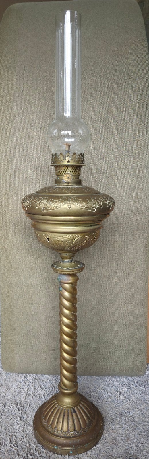 Art Nouveau Messing Olielamp / Kosmos Brander – Ditmar Brünn, Antiek en Kunst, Ophalen of Verzenden, Koper of Brons
