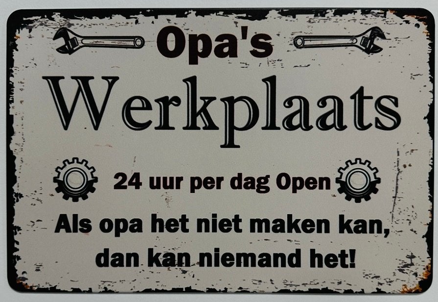 Opa's Werkplaats reclamebord van metaal wandbord decoratie, Info@deconoord.nl, Deco Noord, Nieuw, Ophalen of Verzenden