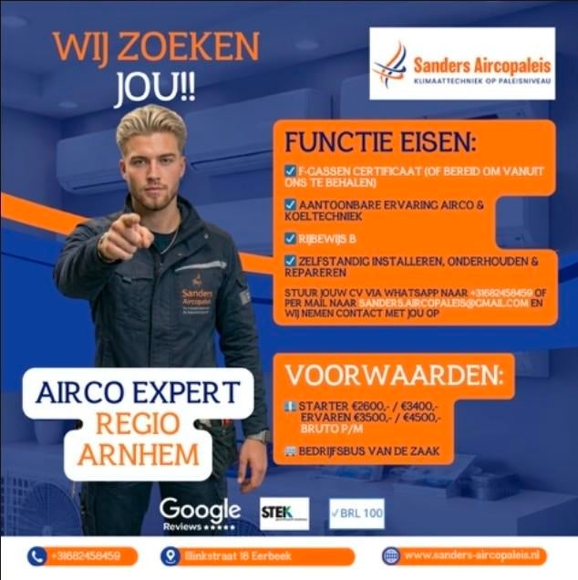 AIRCO MONTEUR GEVRAAGD MET SPOED, LEUK TEAM  GOED SALARIS!!, Tickets en Kaartjes, Eén persoon, Augustus