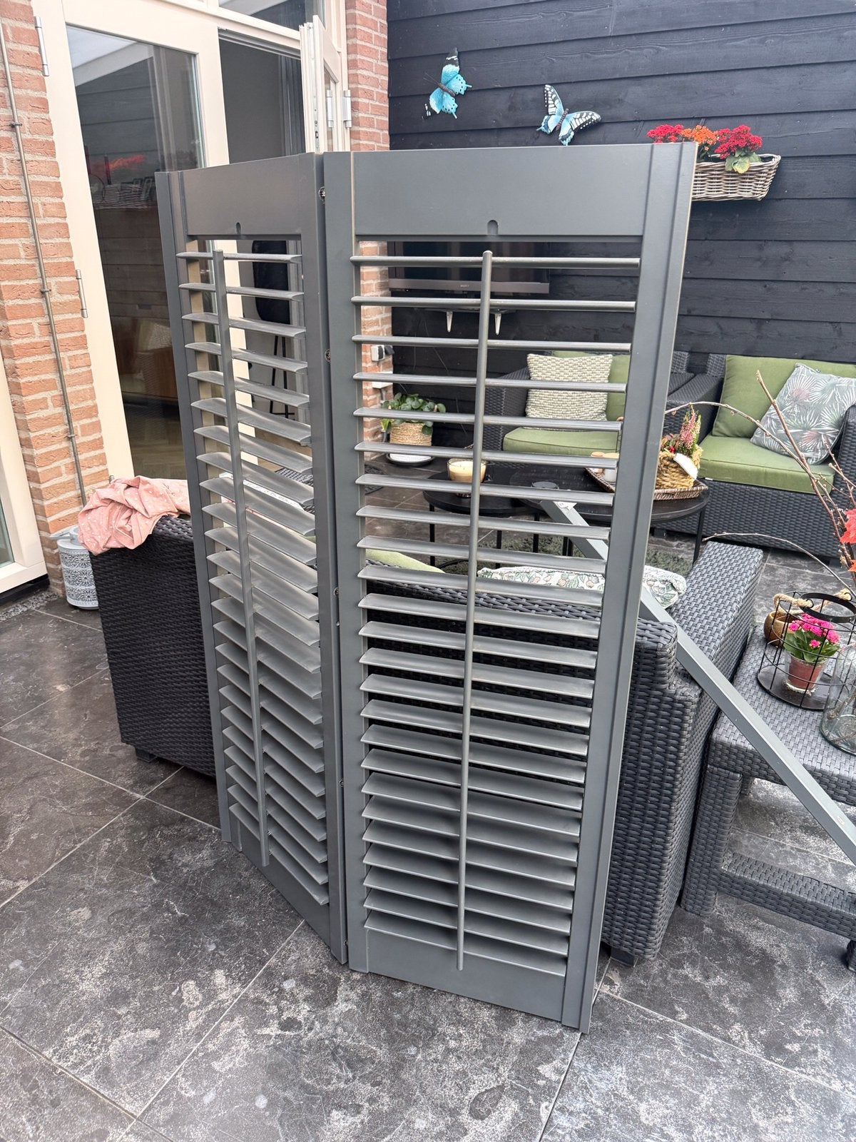 Grijze houten shutters, Huis en Inrichting, Ophalen, Gebruikt, Hout, Grijs