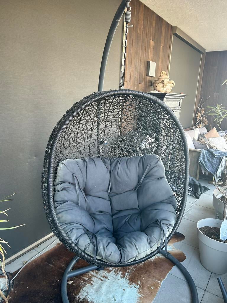 Hangstoel inclusief Kussen - Zwart, Ophalen of Verzenden, Gebruikt, Wicker