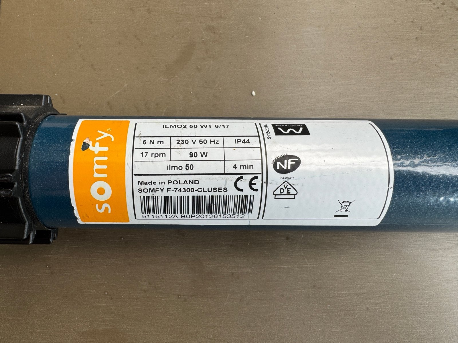 Somfy ILMO 2 50 WT 6/17 buismotor voor rolluiken, Ophalen, Gebruikt, Overige kleuren, Minder dan 100 cm
