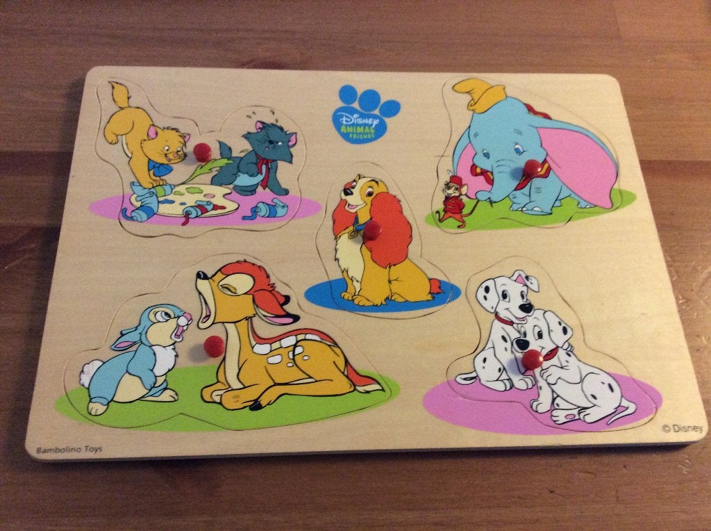 Disney Animal Friends houten knopjespuzzel. Bambolino Toys, Ophalen of Verzenden, Minder dan 10 stukjes, Zo goed als nieuw, Van hout