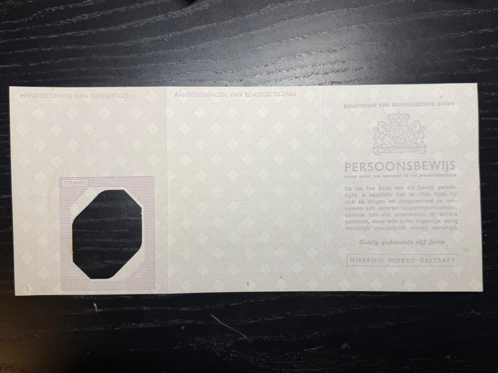 Blanco Persoonsbewijs uit Dreischor, Verzamelen, Militaria | Tweede Wereldoorlog, Verzenden, Nederland