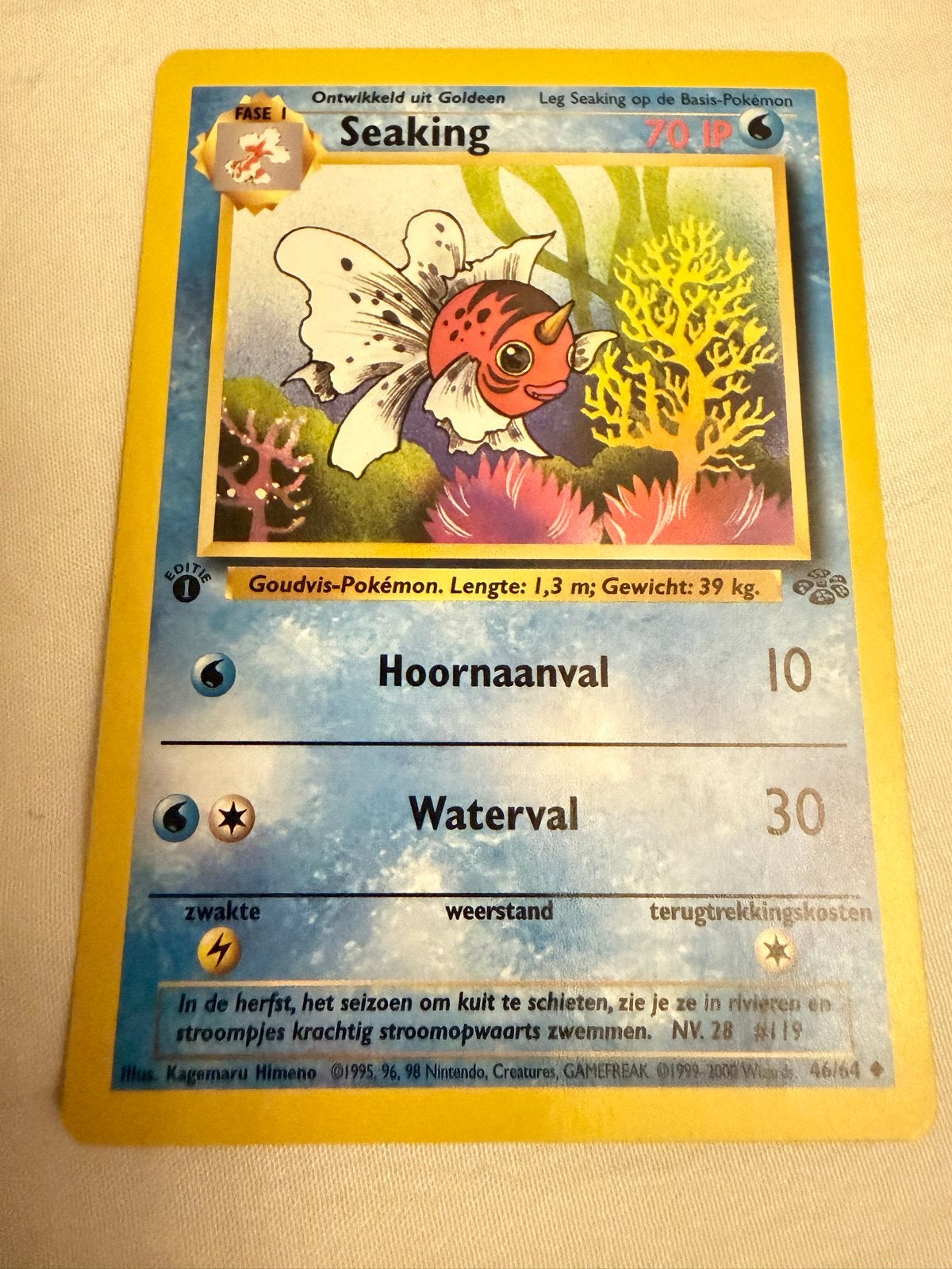 Pokémon Kaart Seaking (Nederlands) 1st edition, Ophalen of Verzenden, Gebruikt, Losse kaart