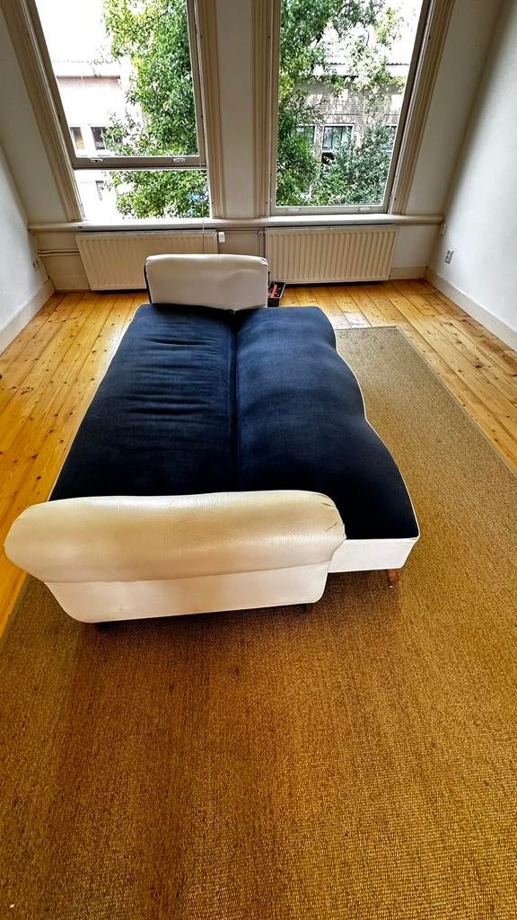 Stijlvolle zit-slaapbank -blauw/wit -vintage, Huis en Inrichting, Banken | Sofa's en Chaises Longues, Ophalen, Gebruikt, 150 tot 200 cm