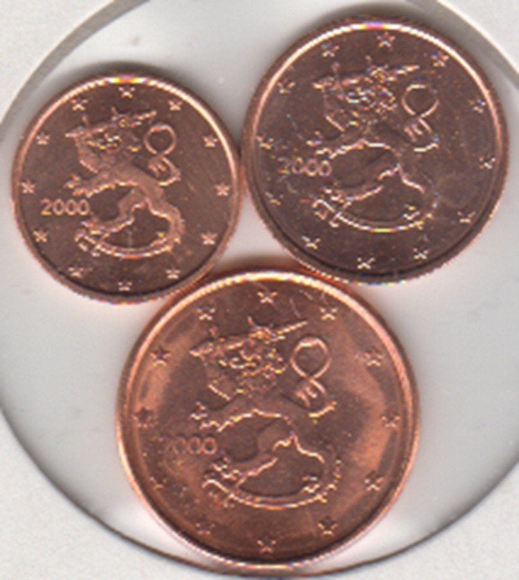 Finland setje 1, 2 en 5 eurocent 2000 alle UNC, Ophalen of Verzenden, Finland, Overige waardes, Setje