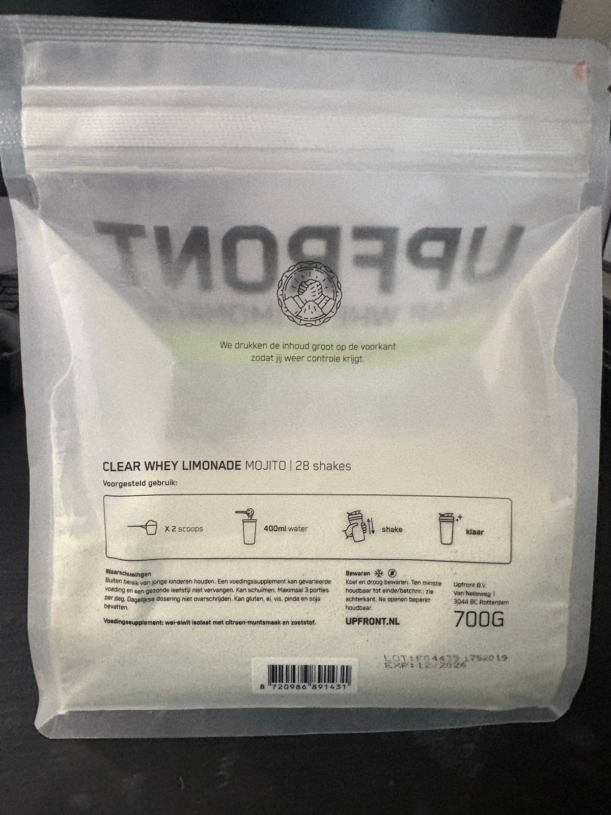 UPFRONT Clear Whey Limonade Mojito - 700g, Sport en Fitness, Verzenden, Nieuw, Poeder of Drank