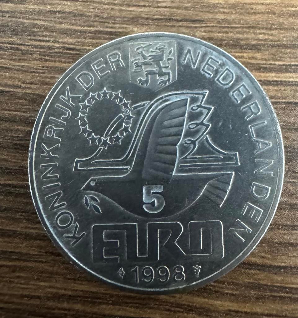 Nederland 5 Euro 1998 M.C. Escher Zilveren Herdenkingsmunt, Koningin Beatrix, Zilver, Euro's, Ophalen of Verzenden