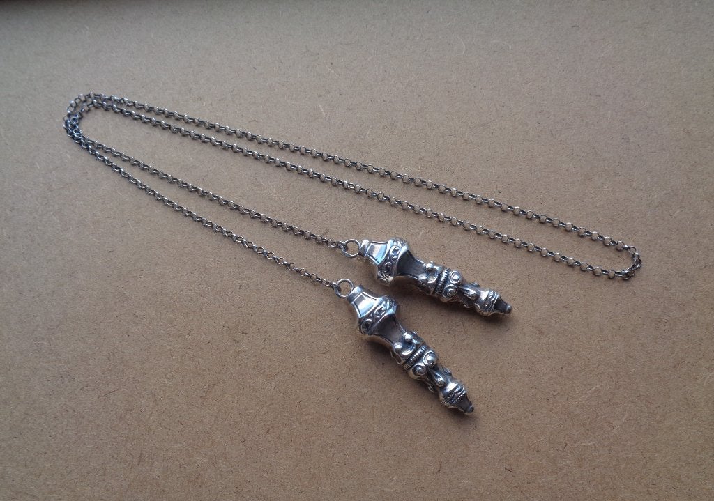 antiek zilveren brei pen doppen ketting [888], Verzenden, Zilver, Ketting