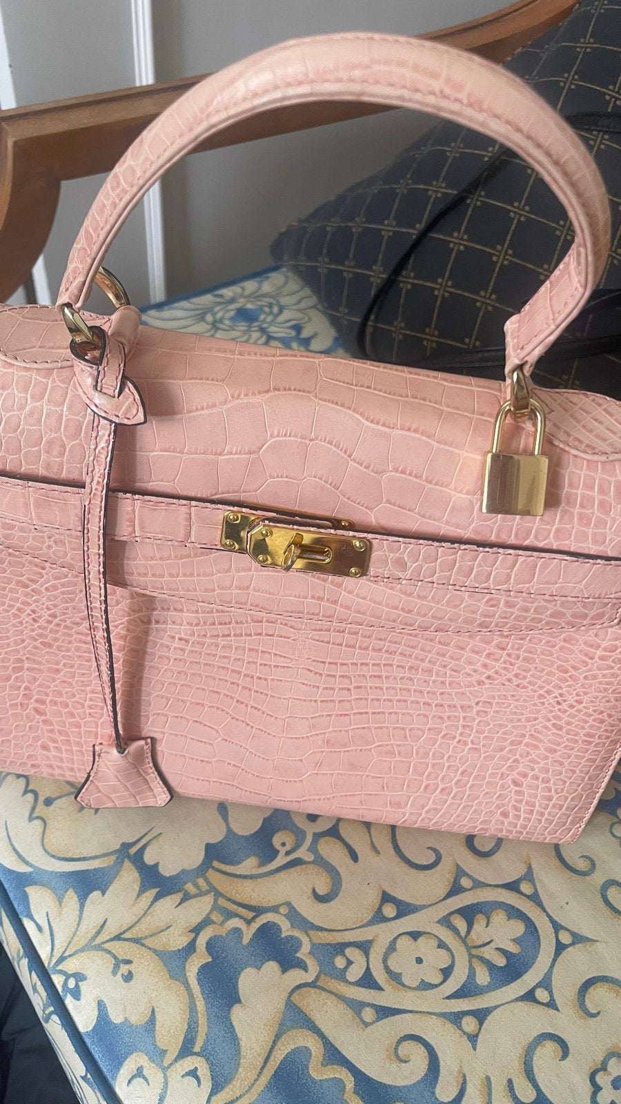 Roze handtas met krokodillenprint type Kelly bag, Ophalen of Verzenden, Zo goed als nieuw, Roze, Handtas