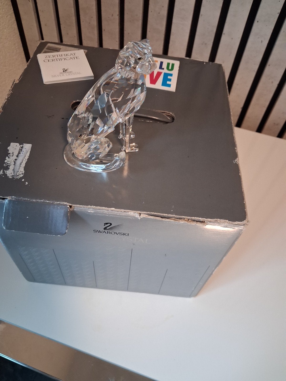 Swarovski Kristal Kat Figuur met Certificaat, Ophalen of Verzenden, Zo goed als nieuw, Figuurtje