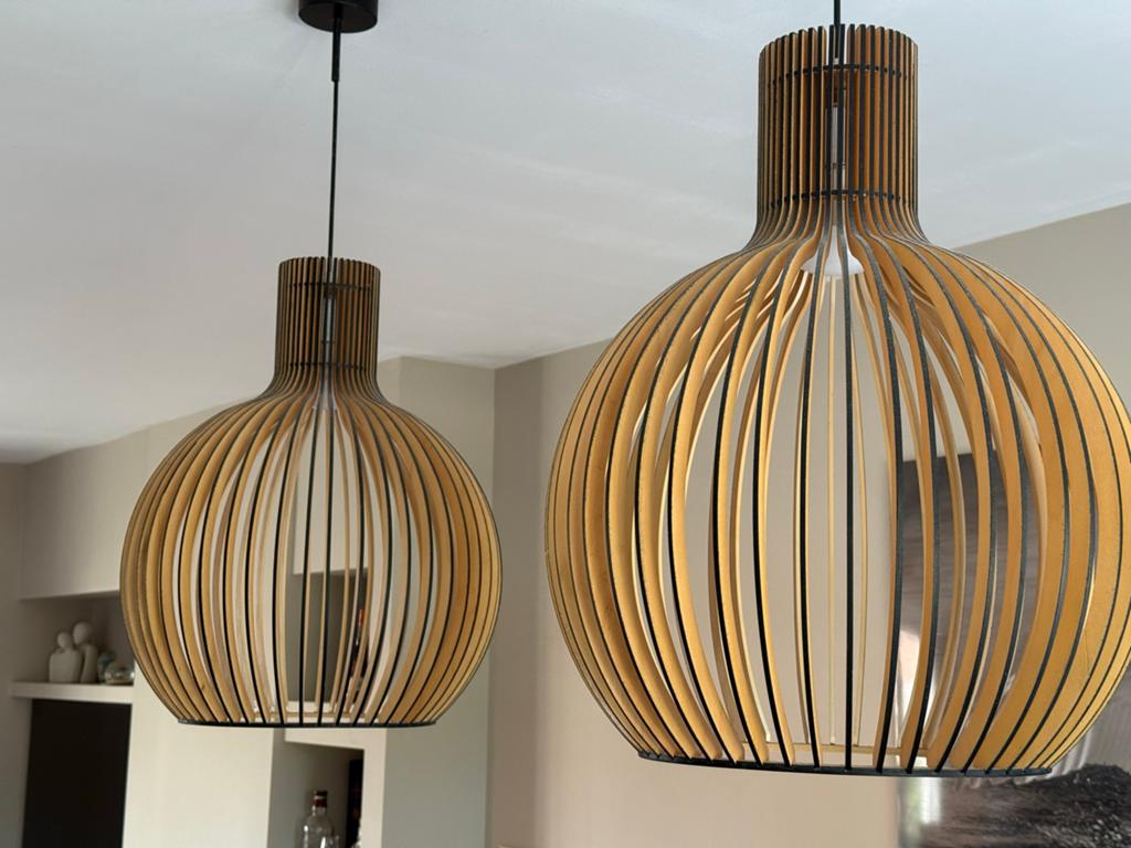 2 Scandinavische hanglampen - Japandi Nordic Secto Octo look, Huis en Inrichting, Lampen | Hanglampen, Ophalen, Zo goed als nieuw