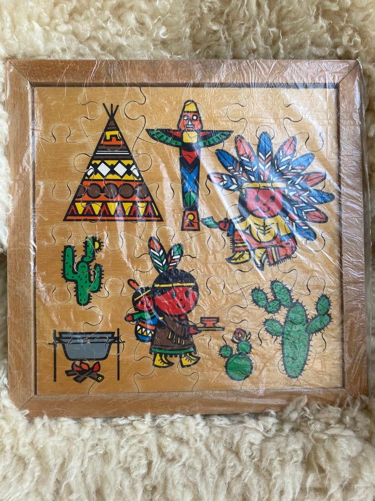 Vintage houten schoolpuzzel jaren ‘70, Ophalen of Verzenden, 10 tot 50 stukjes, Gebruikt