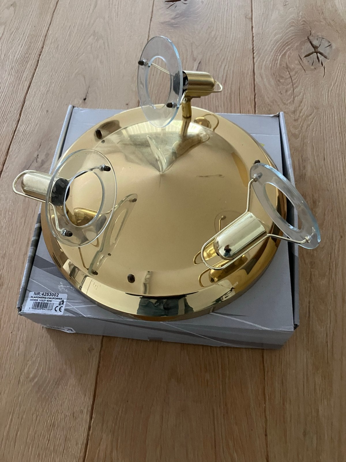 Gouden plafondlamp met 3 verstelbare spots, Ophalen of Verzenden, Zo goed als nieuw, Metaal, Plafondspot