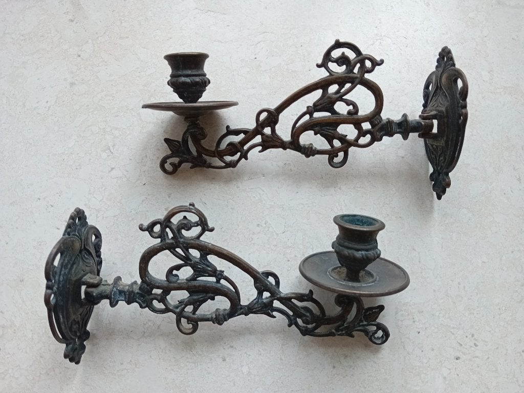2x Pianokandelaar, wandkandelaar jugendstil, art nouvea., Antiek en Kunst, Antiek | Kandelaars, Ophalen of Verzenden, Koper of Brons