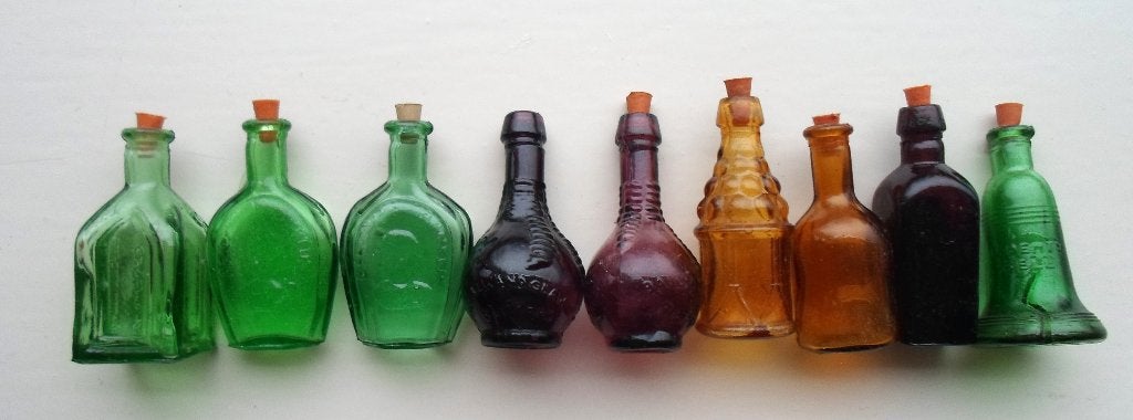 9 Miniatuur Wheaton flesjes. Made in Taiwan.Vintage jaren'70, Antiek en Kunst, Ophalen of Verzenden