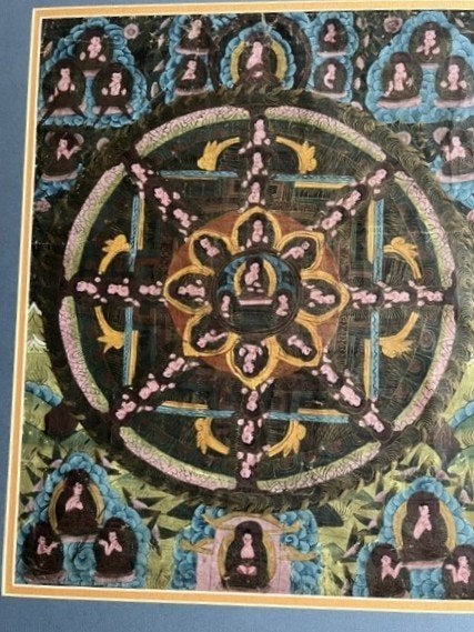 Antieke Tibetaans-Boeddhistische Thangka, Natuurlijk materiaal, Blauw, Geschilderd, 54 cm