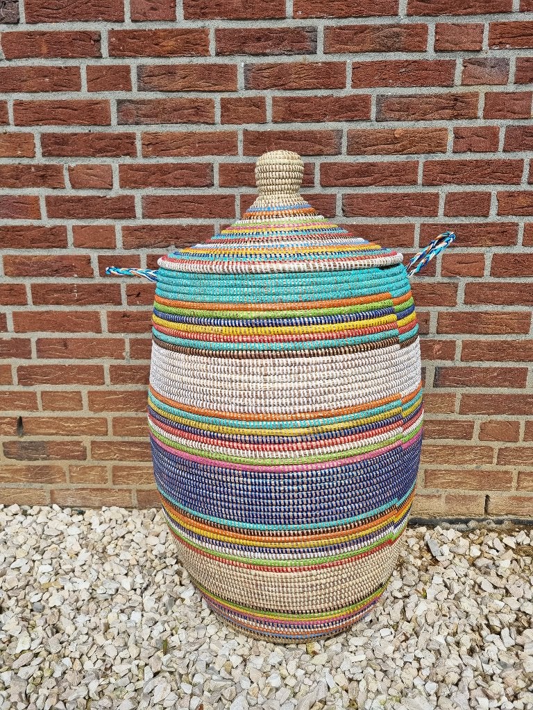 Afrikaans wasmand multicolor zeegras opbergmand uit Senegal, Mand, Rond, Nieuw, Ophalen of Verzenden