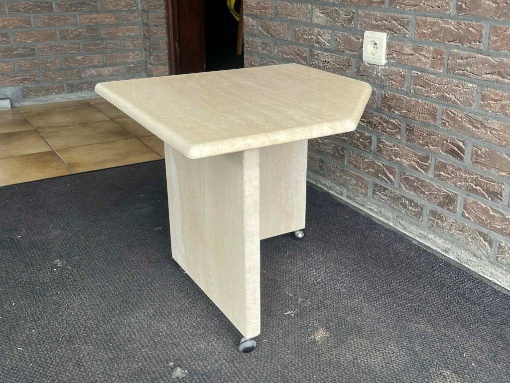 Travertin salontafel  /  bijzettafel 50x50x43, 45 tot 60 cm, Minder dan 55 cm, Rond, Ophalen of Verzenden