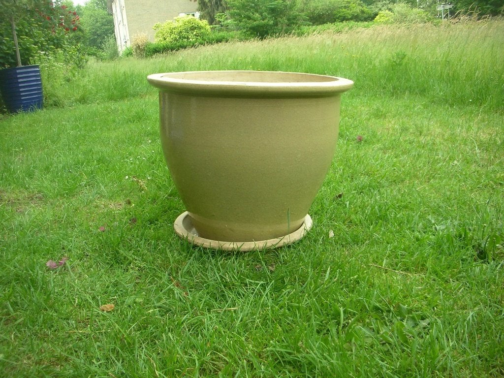 Terras pot  Bege, Tuin en Terras, Bloempotten, Ophalen, 40 cm of meer, Rond, Zo goed als nieuw