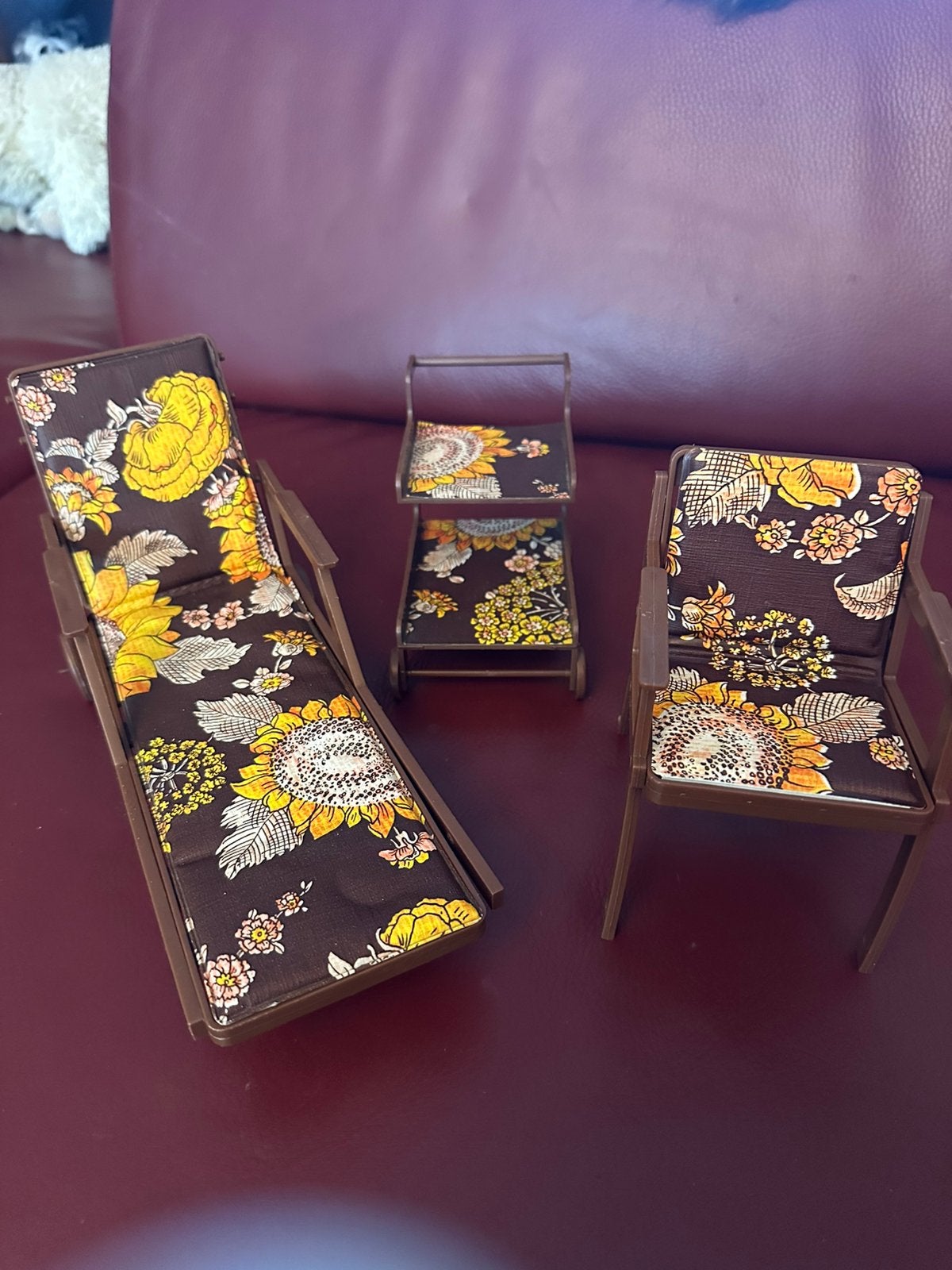 Vintage poppenhuis meubels: ligstoel, stoel, theewagen, Antiek en Kunst, Ophalen of Verzenden