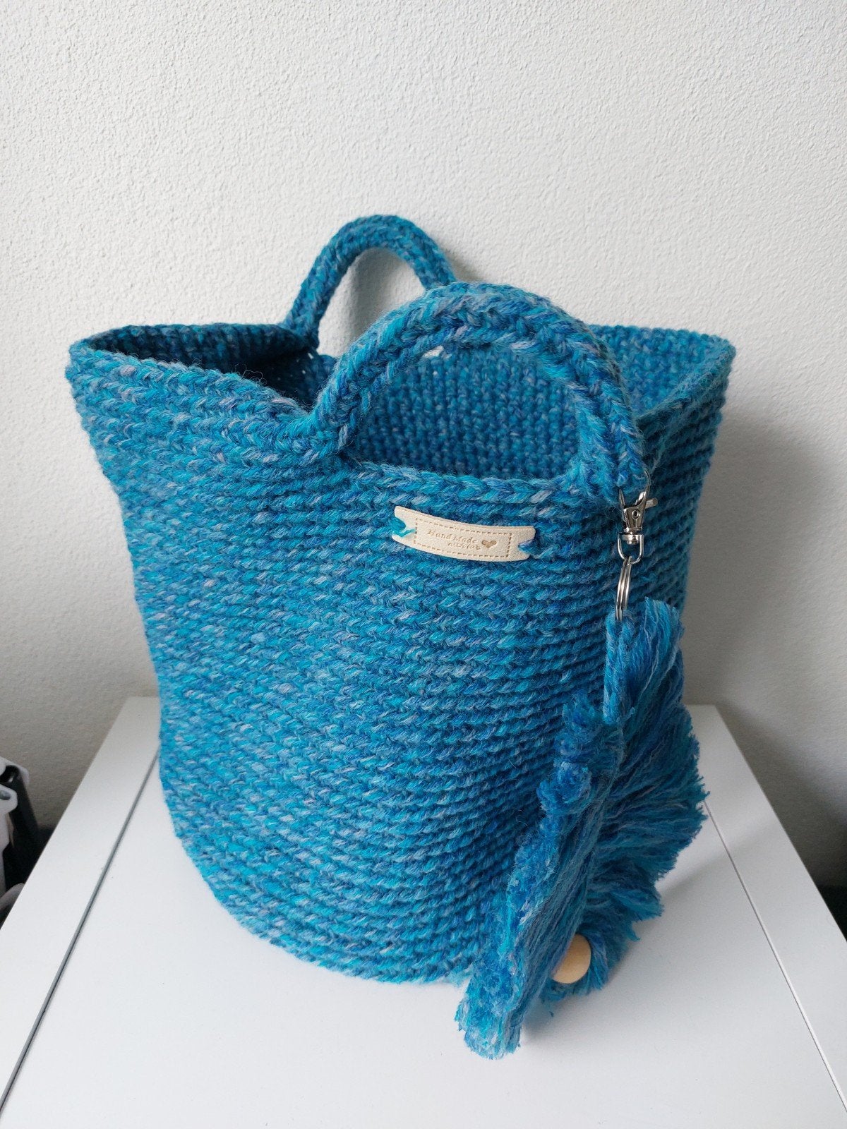 Zelfgehaakte damestas /mand blauw, Ophalen of Verzenden, Nieuw, Blauw, Handtas