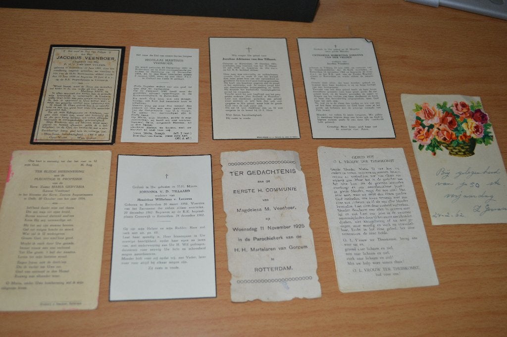 9 oude bidprentjes/devotie kaartjes  1925 t/m 1962, Ophalen of Verzenden, Bidprentje