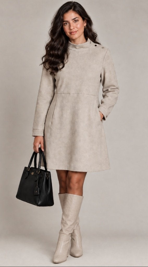 Vanilia suède beige jurk maat 40, Maat 38/40 (M), Vanilia, Beige, Nieuw