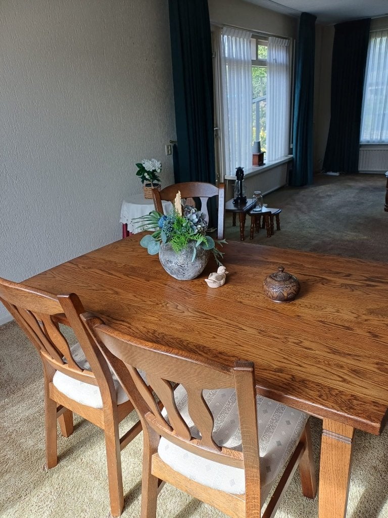 massief eiken eethoek, Ophalen, Gebruikt, 100 tot 150 cm, 50 tot 100 cm