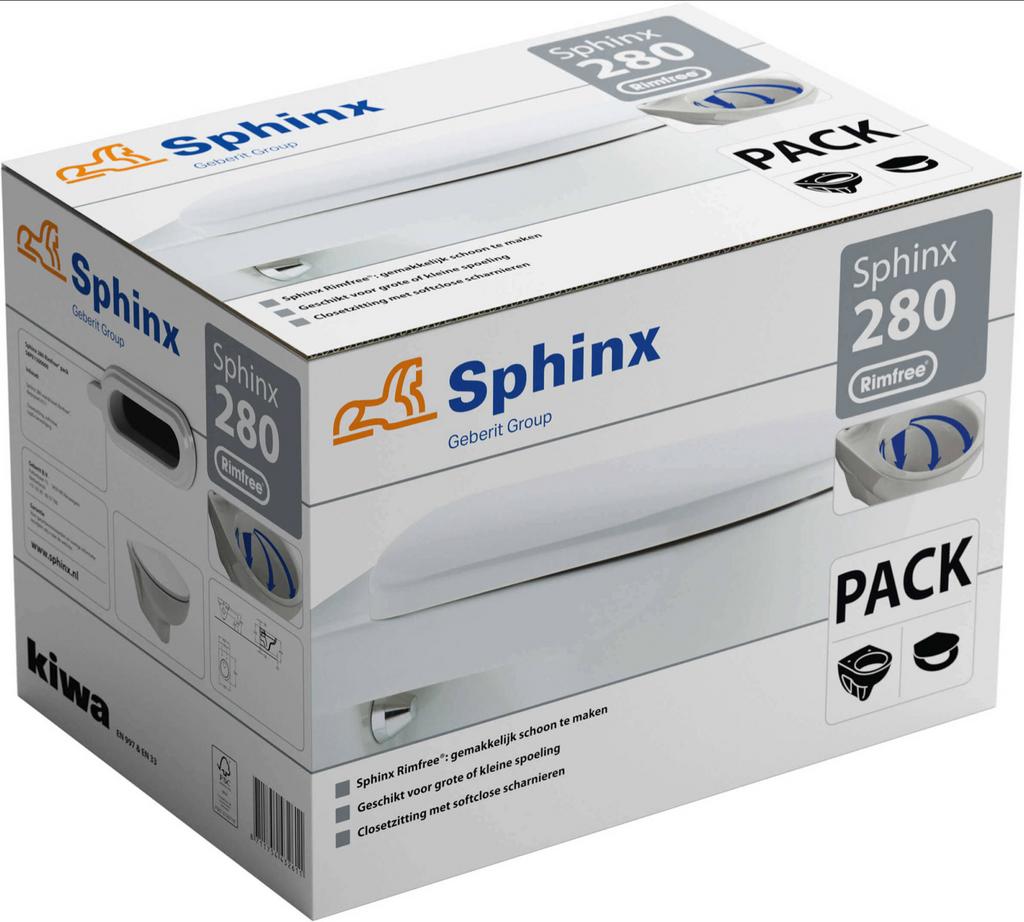 Sphinx 280 Rimfree toiletpot compleet, Ophalen of Verzenden, Nieuw, Toilet