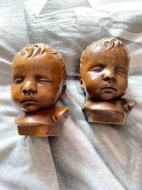 2 kinderhoofdjes buste borstbeelden ongeveer 17 cm in 1 koop, Antiek en Kunst, Ophalen