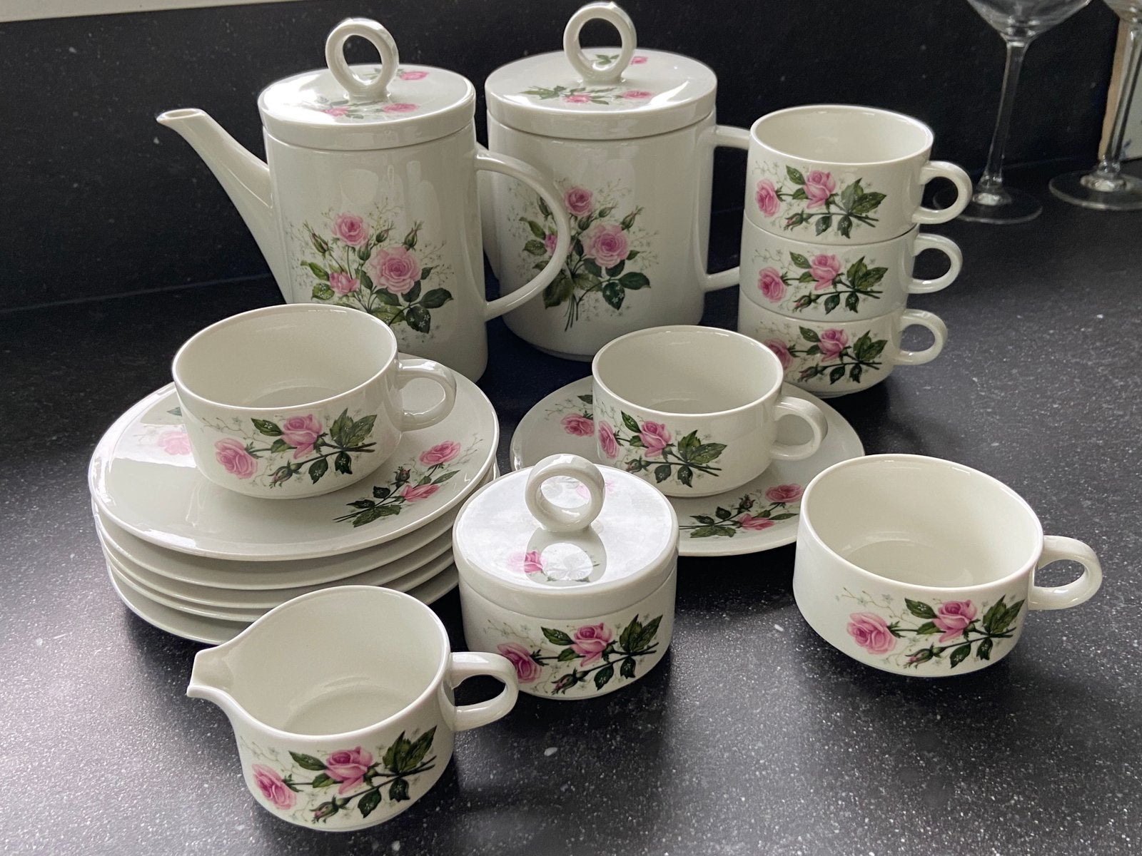 Vintage koffie thee servies Septfontaines Villeroy Boch roos, Ophalen of Verzenden